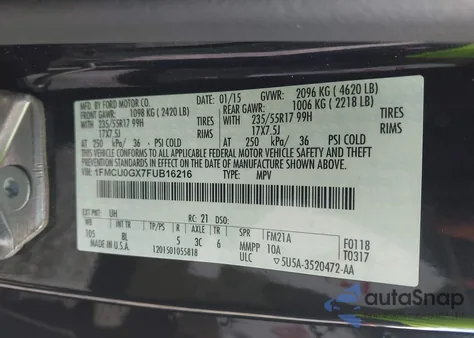 2015 Ford Escape Se from USA, damaged, VIN 1FMCU0GX7FUB16216